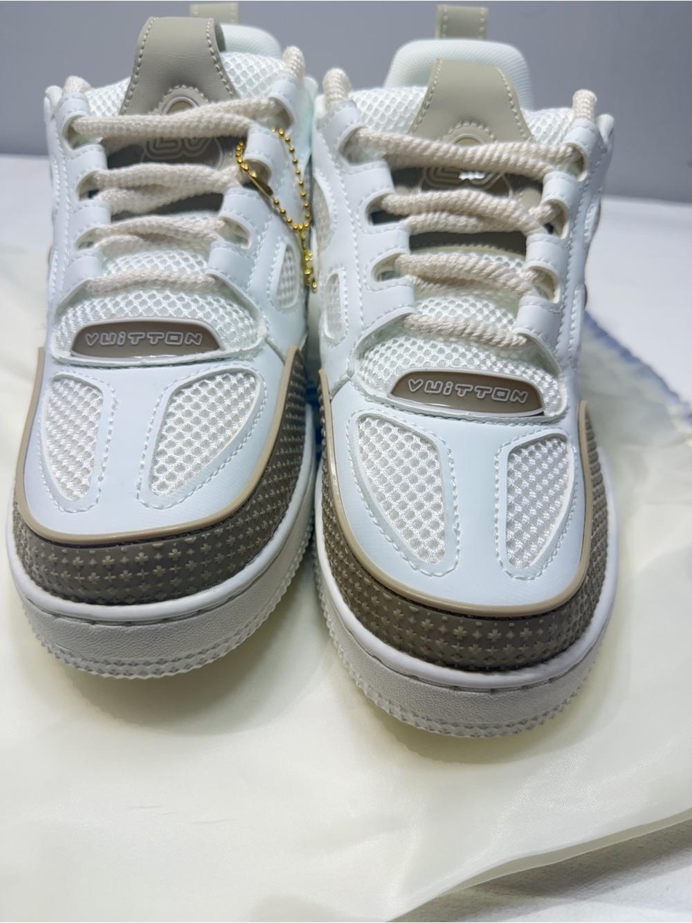 Louis Vuitton White & Taupe Chunky Low-Top Sneakers - Picture 3 of 8